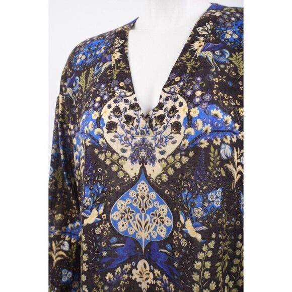 ETRO Milano Womens Top Shirt Size 42 US 6 Blue Bird Print Multicolor Floral NWT - Picture 4 of 6